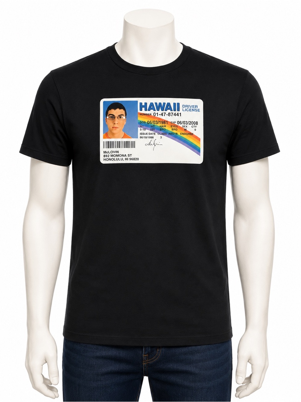 Superbad McLovin Hawaii Driver License Graphic Tee Black Medium
